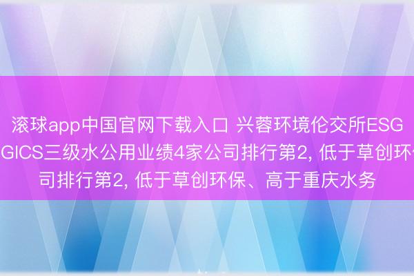 滚球app中国官网下载入口 兴蓉环境伦交所ESG评级看护B-， 位居GICS三级水公用业绩4家公司排行第2， 低于草创环保、高于重庆水务