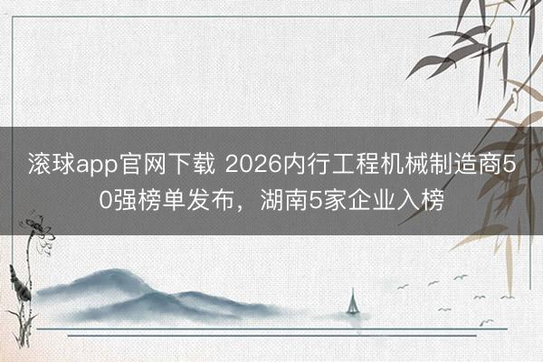 滚球app官网下载 2026内行工程机械制造商50强榜单发布，湖南5家企业入榜